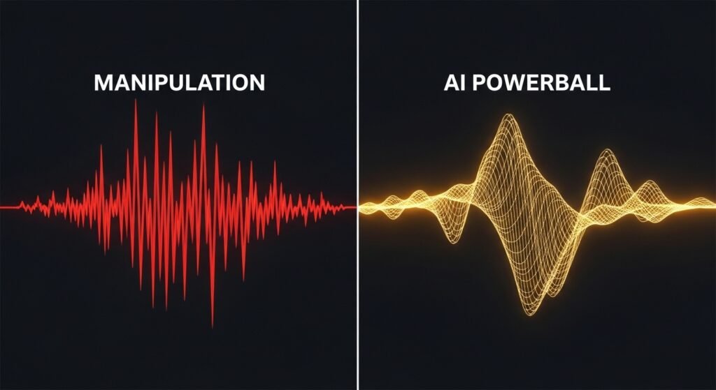 주작(조작) 데이터의 왜곡된 흐름과 AI파워볼의 안정적 흐름 비교